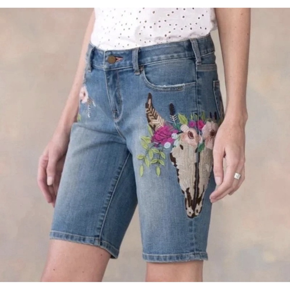 Sundance Shorts 28 Embroidered Denim Bermuda Western Rockabilly Stretch Rare